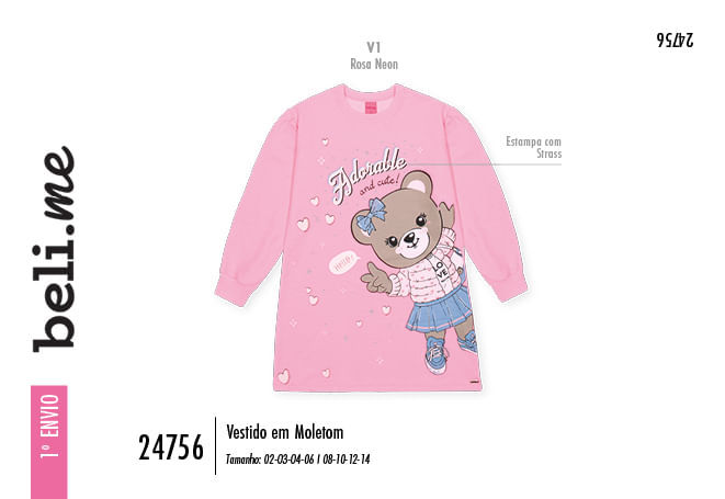 Vestido Infantil Menina em Moletom Adorable Bear Beli.me