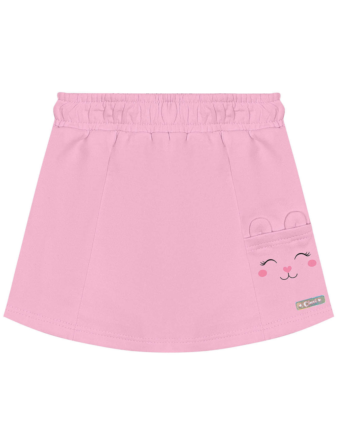 Conjunto Bebê Menina Unicórinio Blusa E Short-Saia Natural E Rosa Cinti