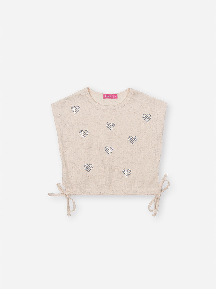 Conjunto Infantil de Festa com Blusa e Shorts em Moletinho Waffle – Look Menina Verão com Strass OFF WHITE