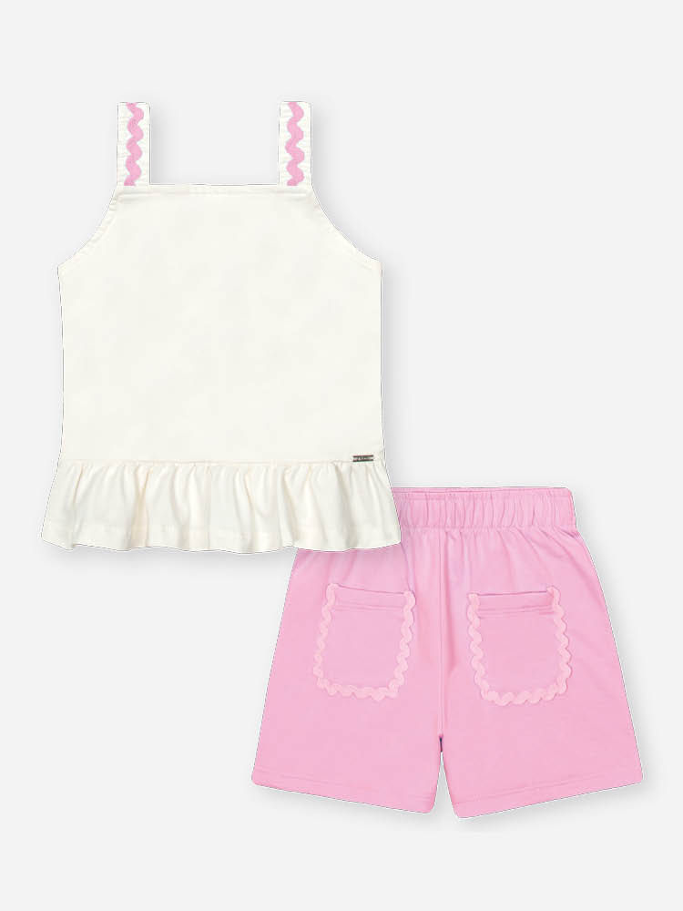 Conjunto Infantil com Regata Boxy em Cotton e Shorts em Moletinho – Look Menina Verão com Algodão NATURAL/RS IOGURTE