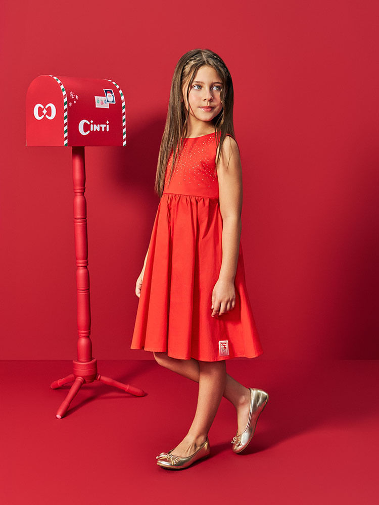 Vestido Infantil Menina Recorte Coração Vermelho Mundo Cinti