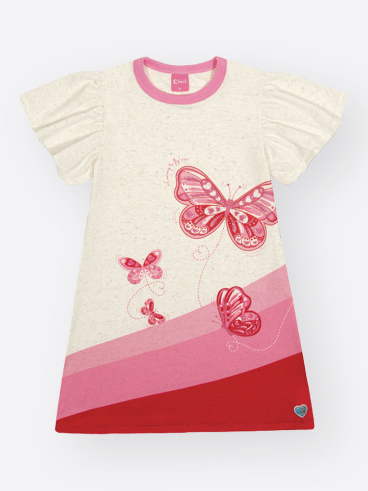 Vestido Infantil Manga Curta Borboletas Coloridas – Vestido Menina Mundo Cinti