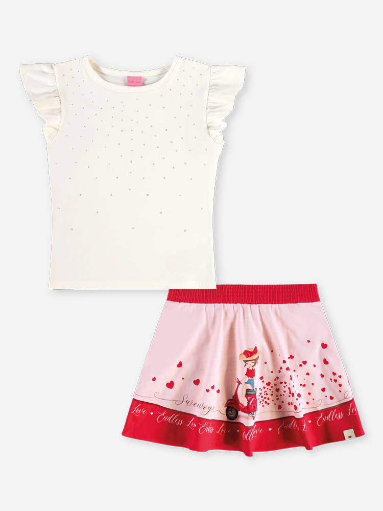 Conjunto Infantil Blusa com Strass e Saia-Short Scooter Lover