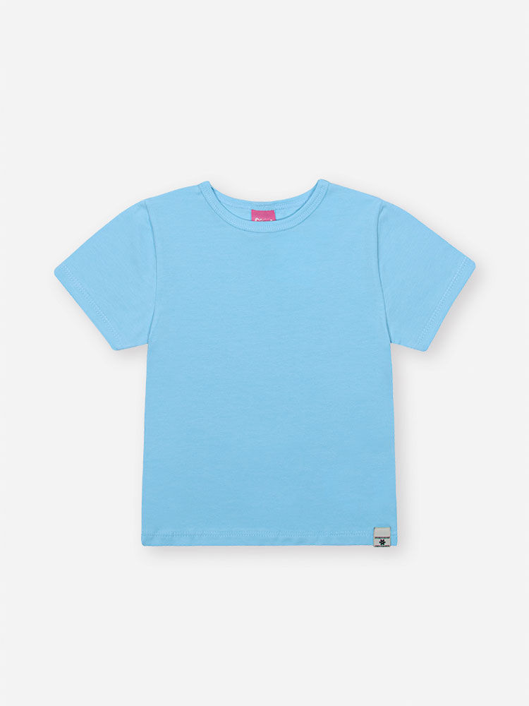 Blusa Infantil Básica em Cotton – Camiseta Menina Manga Curta Verão AZUL PORCELANA