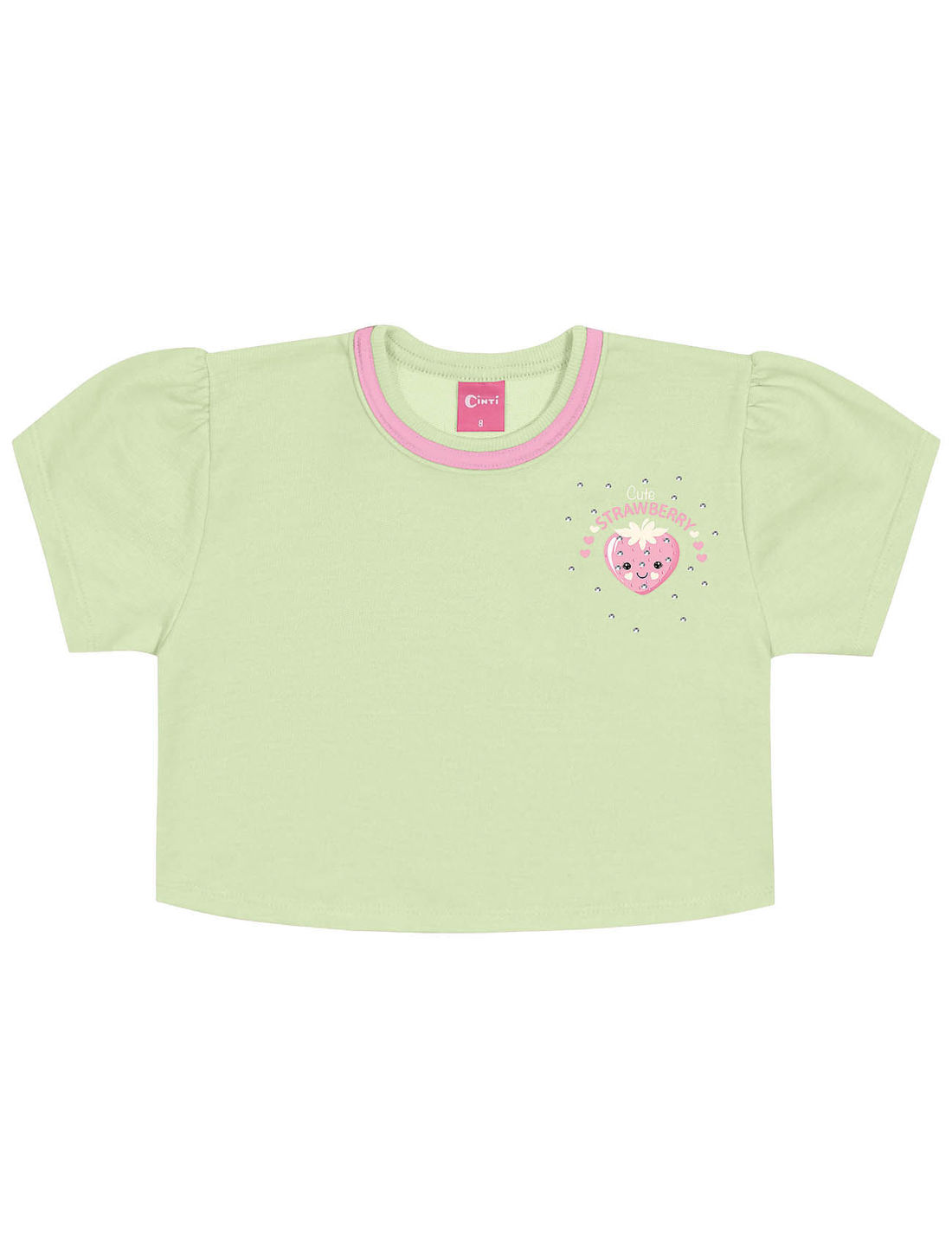 Conjunto Infantil Menina Blusa; Short E Mochila Strawberry Verde E Rosa Cinti