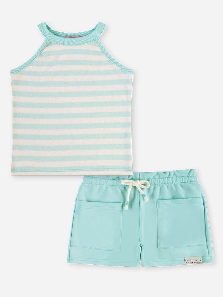 Conjunto Infantil Menina Regata Listrada e Short em Moletom Brisa