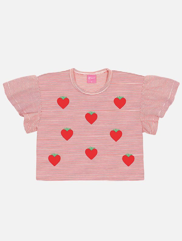 Conjunto Infantil Menina Tutti-Frutti Blusa E Short Listras Vermelho Mundo Cinti