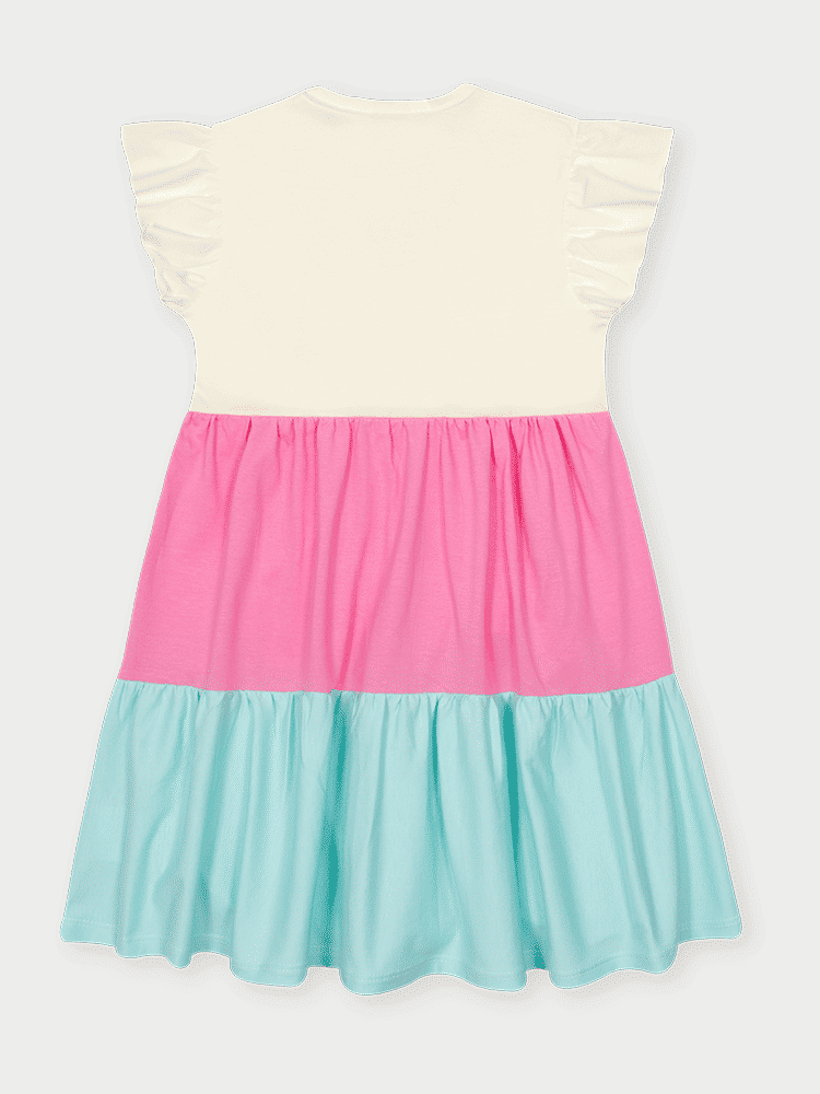 Vestido Infantil Color Block 3 Corações Natural Abrange