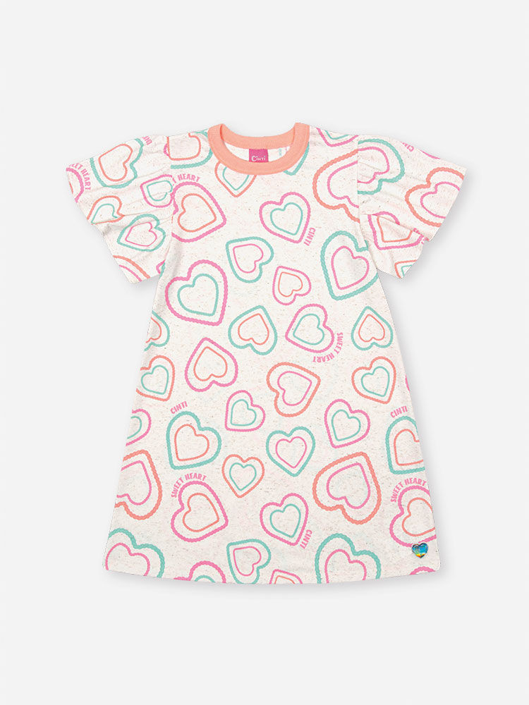Vestido Infantil Neon Love em Cotton Linho com Estampa de Corações – Vestido Menina Verão Off White OFF WHITE