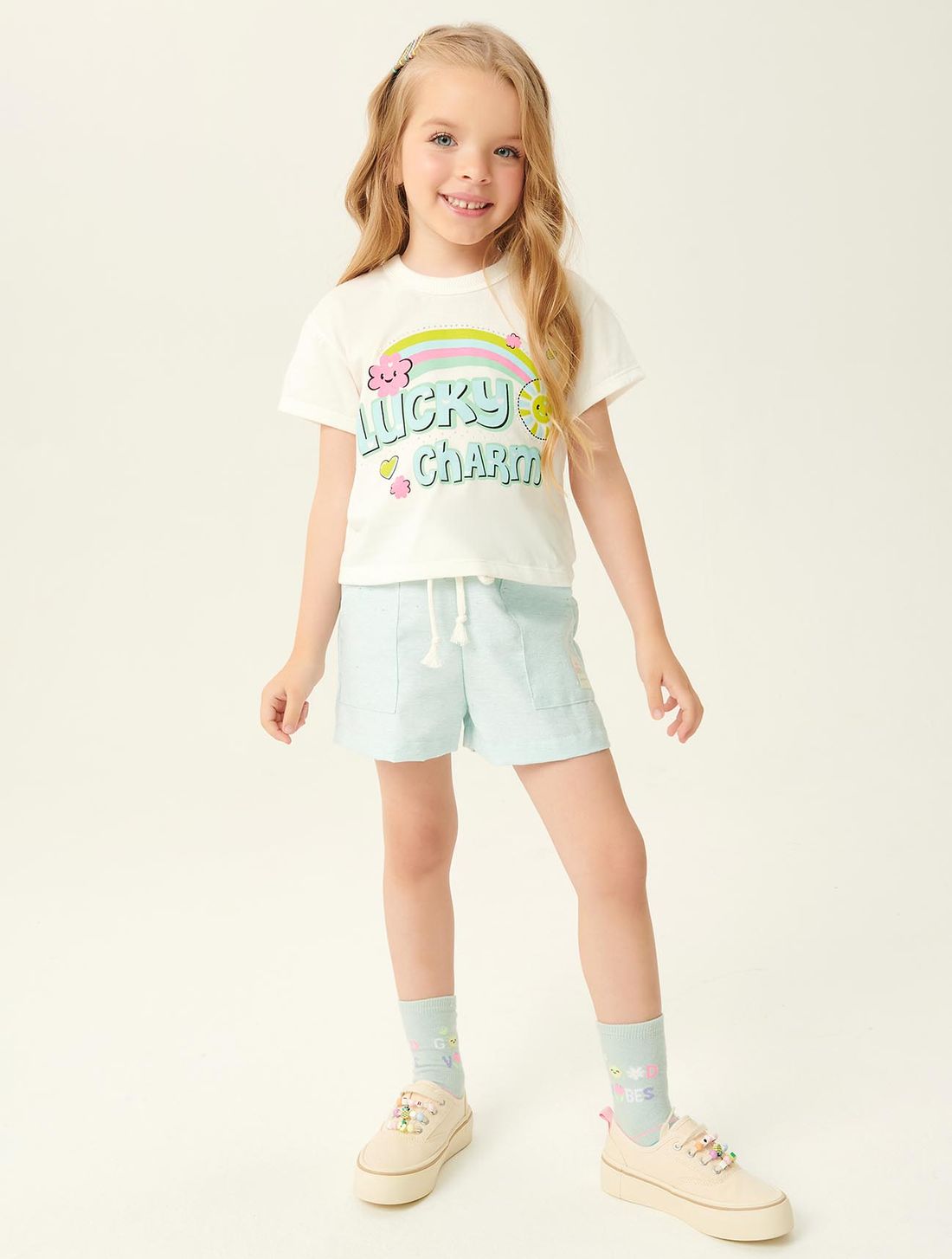 CONJ BLUSA E SHORTS NATURAL/VD MENTOL