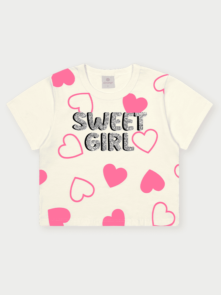 Conjunto Infantil Menina Corações Sweet Girl Rosa Abrange