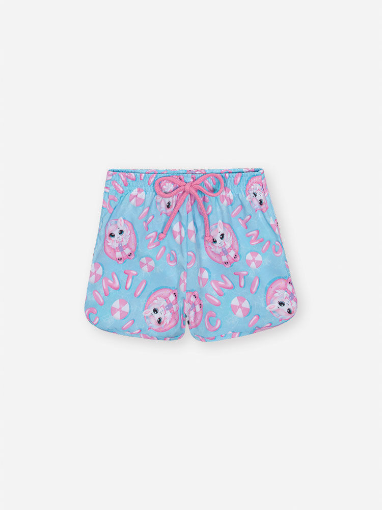 Shorts Infantil de Praia em Nylon Estampado AZUL BLUE LIGHT