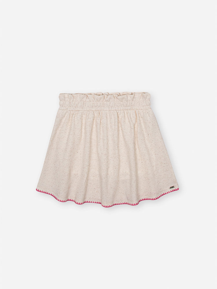 Conjunto Infantil com Blusa Gola Boneca e Saia Shorts em Moletinho Waffle Linho – Look Menina Verão OFF WHITE