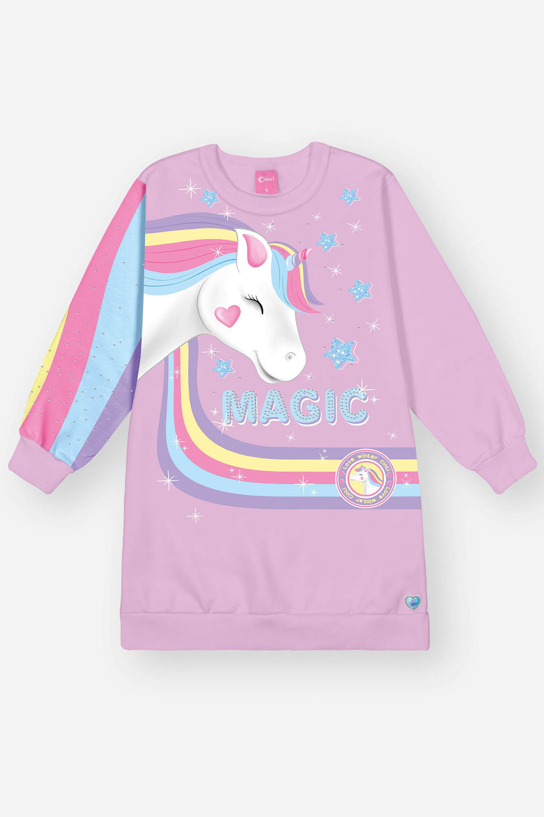 Vestido Infantil Menina Magic Unicórnio Lilás Mundo Cinti