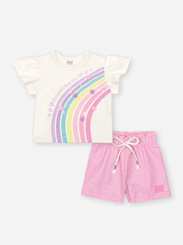 Conjunto Bebê Menina Arco-Íris com Shorts Rosa – Look Delicado Cinti Baby NATURAL/RS IOGURTE