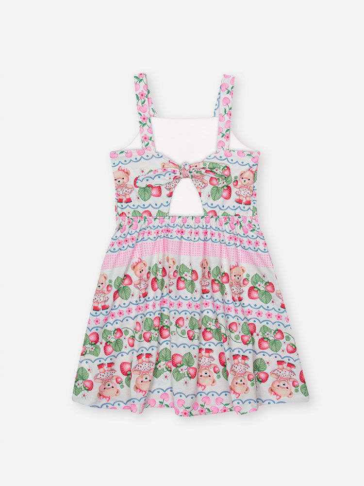Vestido Infantil em New Stretch Estampado – Vestido Menina Verão com Etiqueta com Essência ROSA IOGURTE