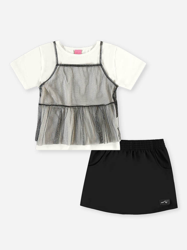 Conjunto Infantil Noite de Brilho com Tule e Short-Saia