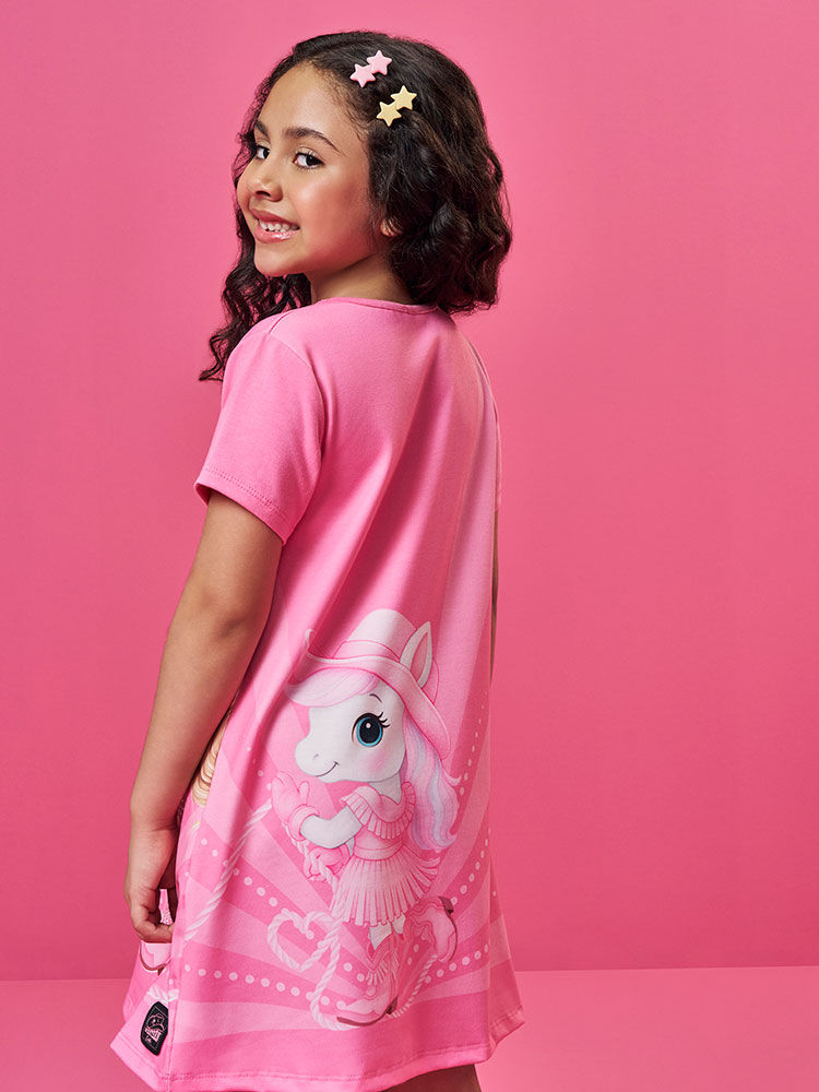 Vestido Princesa Cinti e Unicórnio Brilhinho – Vestido Menina Verão com Strass ROSA CONFETE