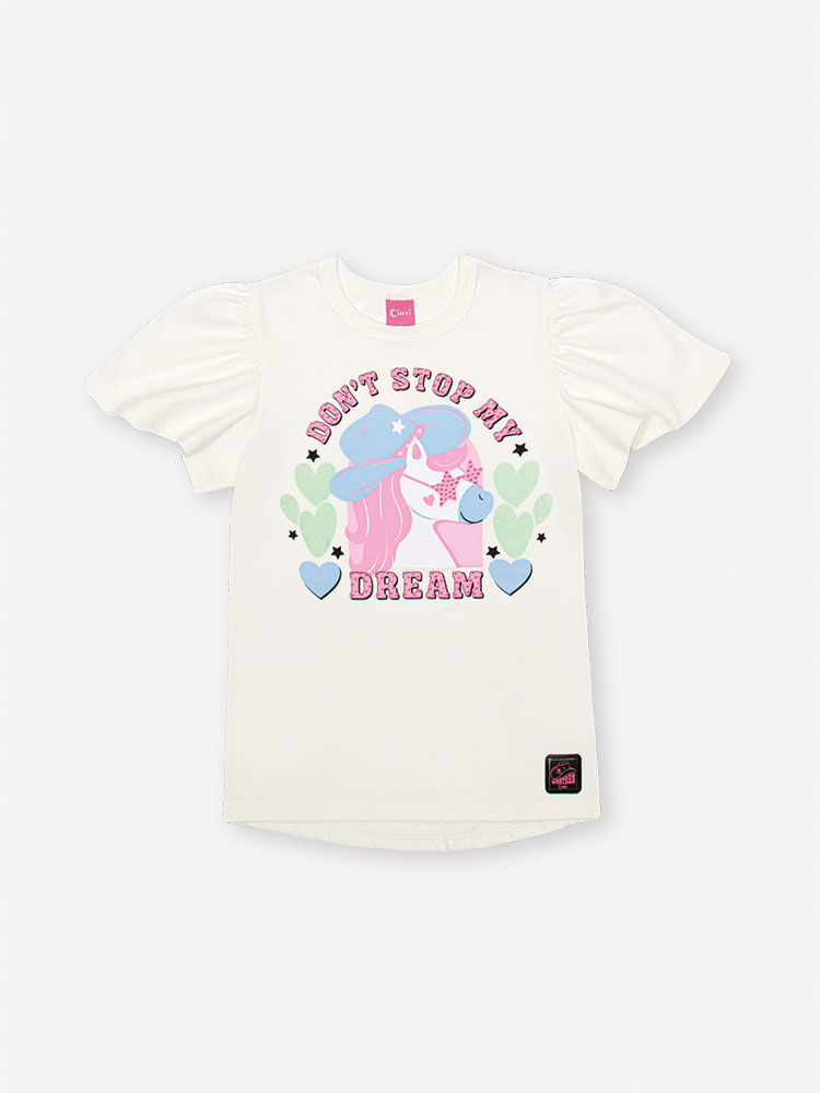 Conjunto Infantil com Blusa Alongada de Unicórnio e Ciclista em Canelado – Look Menina Verão com Str NATURAL/PRETO