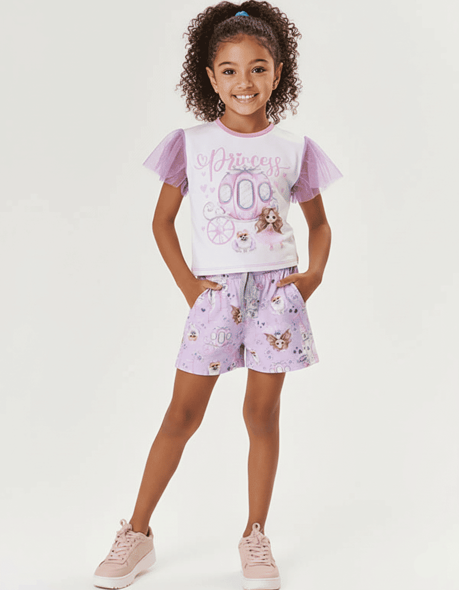CONJ BLUSA E SHORTS NATURAL/LILAS CINTI