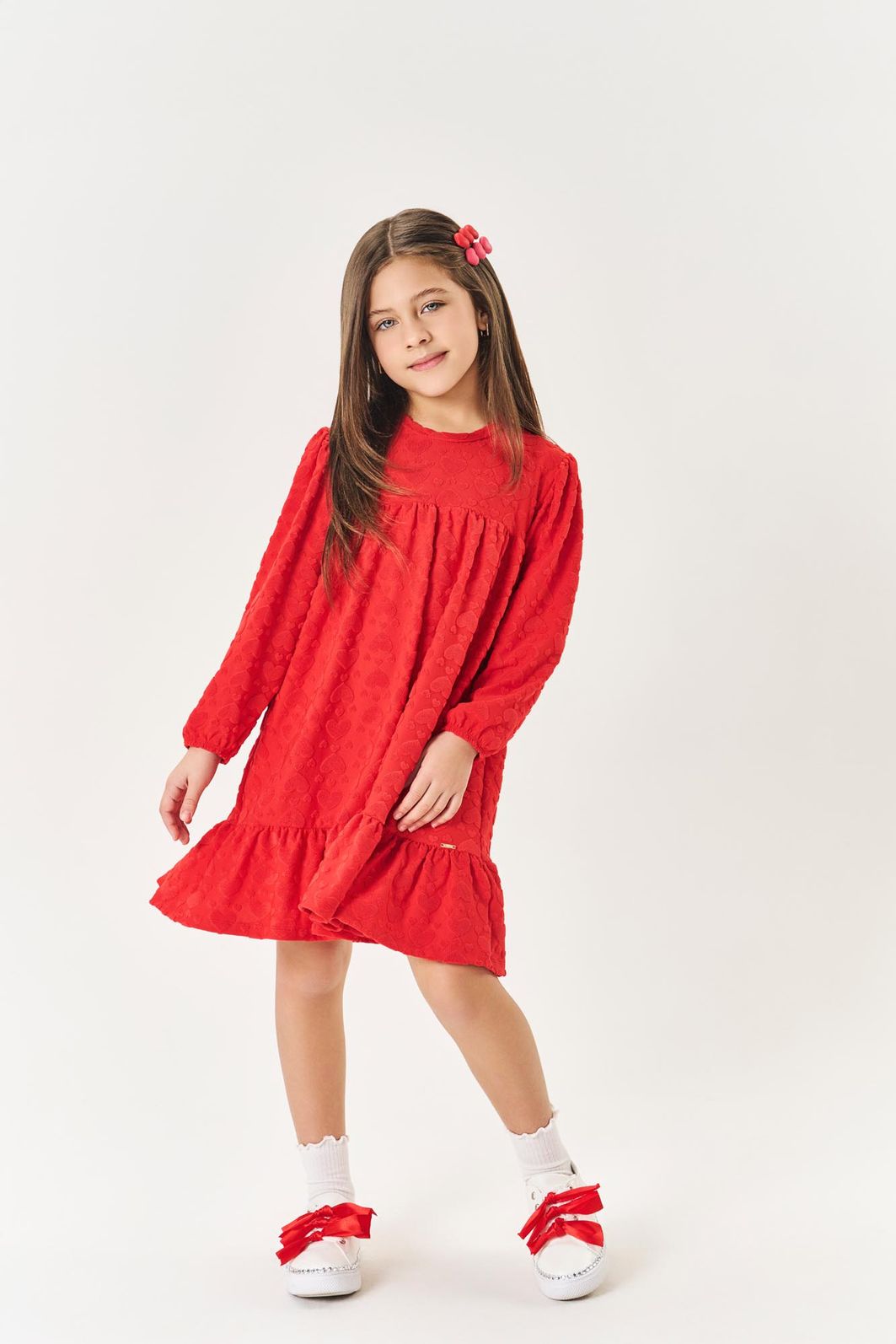 Vestido Infantil Menina Corações Vermelho Mundo Cinti