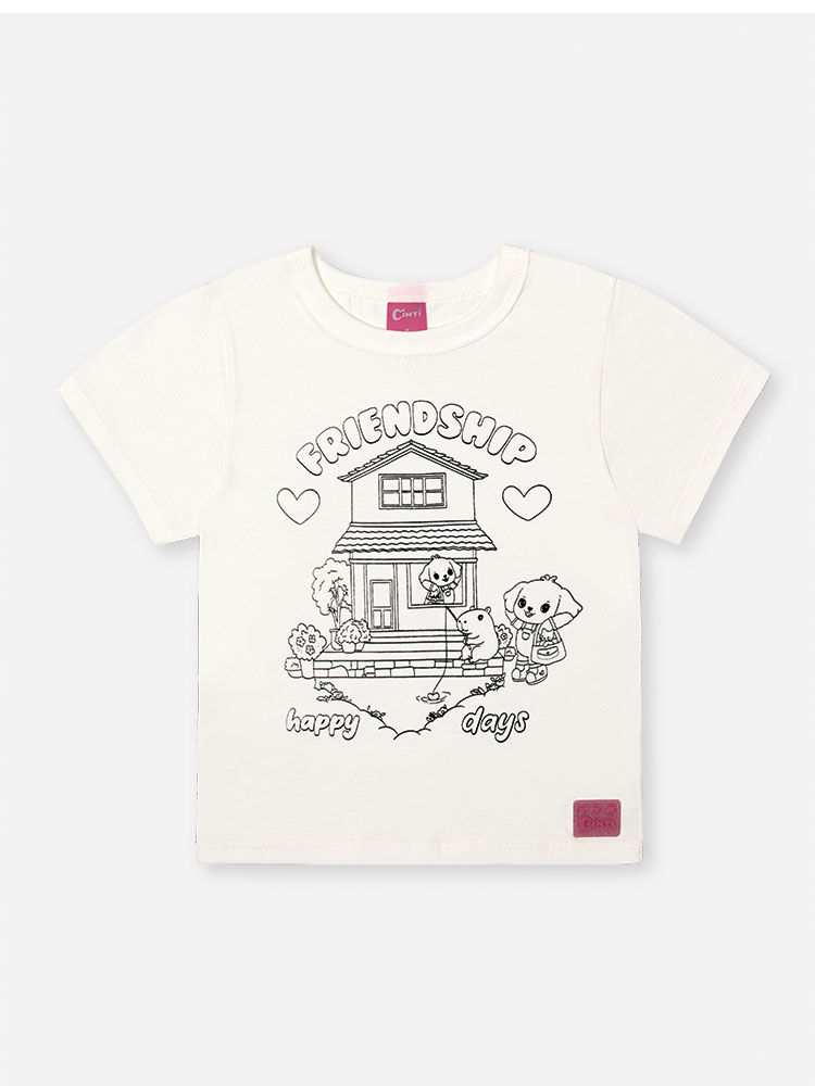 Blusa Infantil para Colorir com Canetinhas – Camiseta Menina Verão Interativa NATURAL/CASINHA