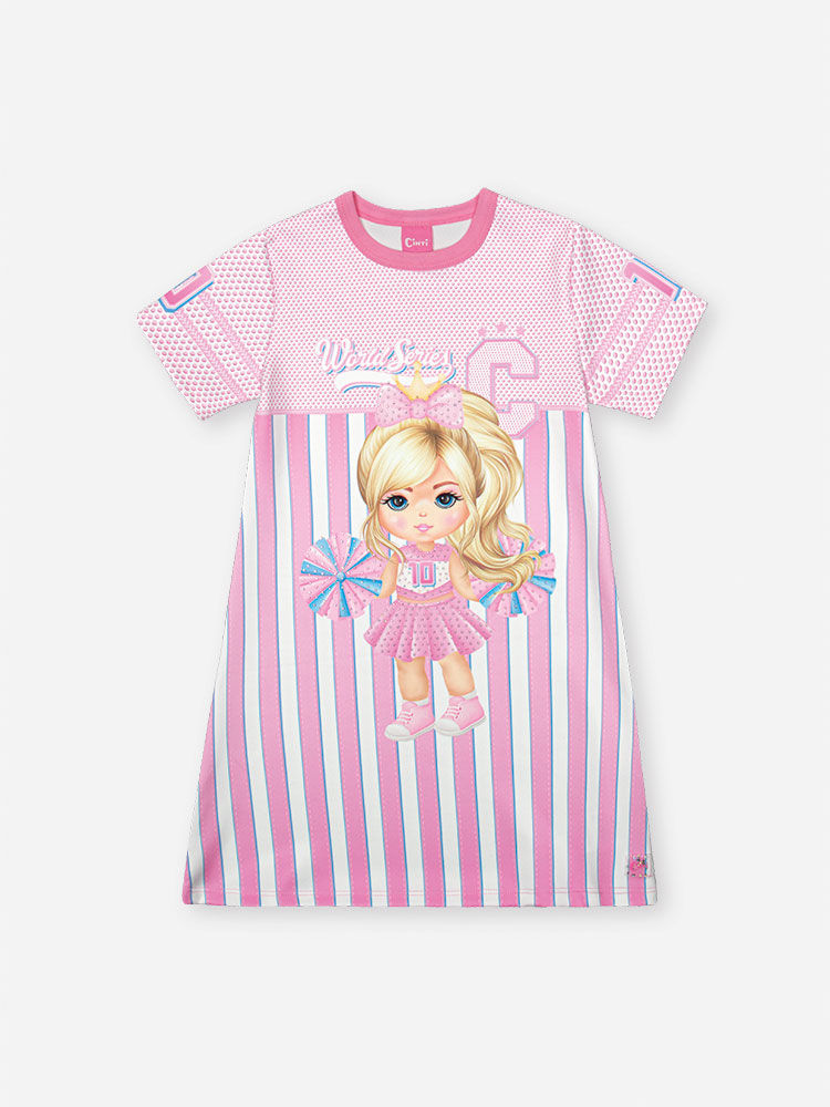 Vestido Infantil Cheerleader em Neoprene com Strass – Vestido Menina Cinti World Series ROSA CONFETE