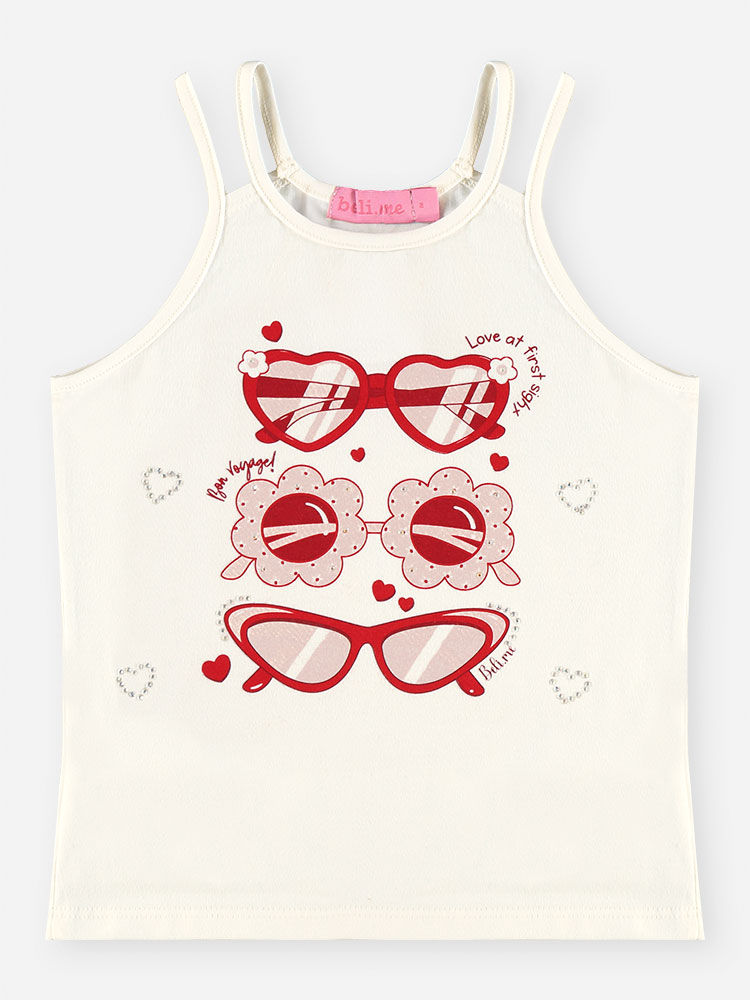 Conjunto Infantil Menina Regata Óculos e Short Estampa Delicada de Verão