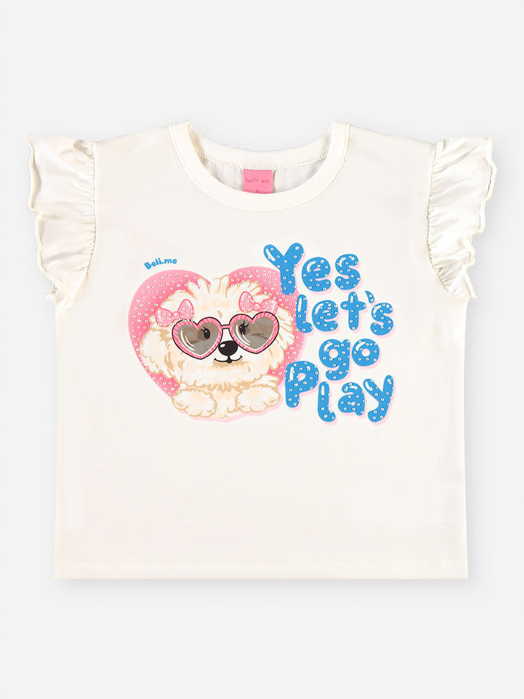 Conjunto Infantil Menina Blusa Boxy Shih Tzu e Short-Saia com Strass