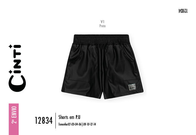 Shorts Infantil Menina em P.U Preto Mundo Cinti PRETO