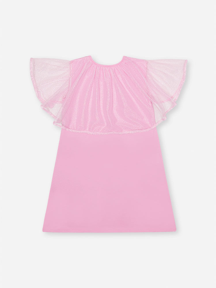 Vestido Infantil Aniversário Menina com Capa em Tule Foil e Coroa – Vestido Birthday Girl Cinti ROSA IOGURTE