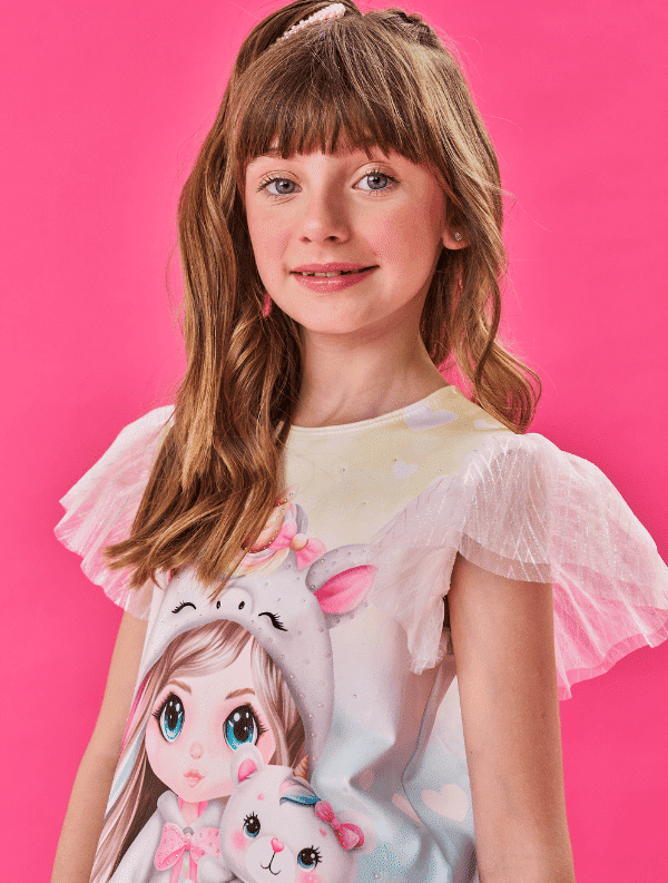 Vestido Infantil Menina Unicórnio Azul Cinti