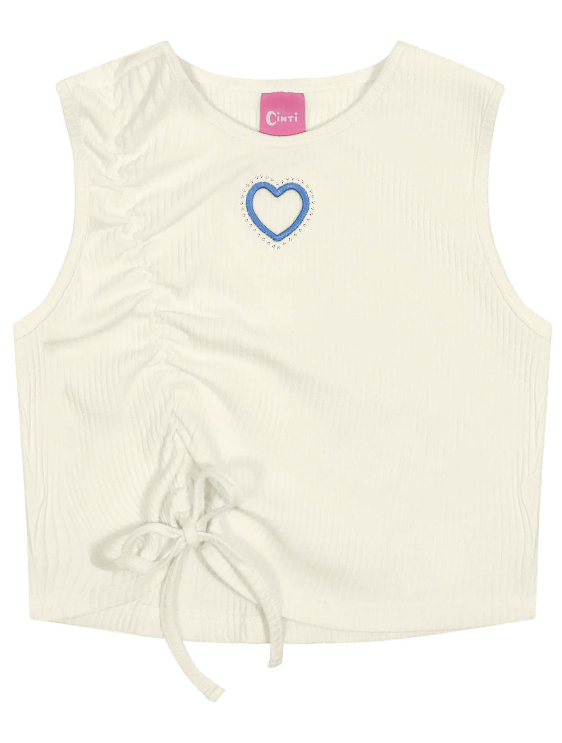 Conjunto Infantil Menina Blusa Cropped E Short-Saia Natural E Azul Cinti