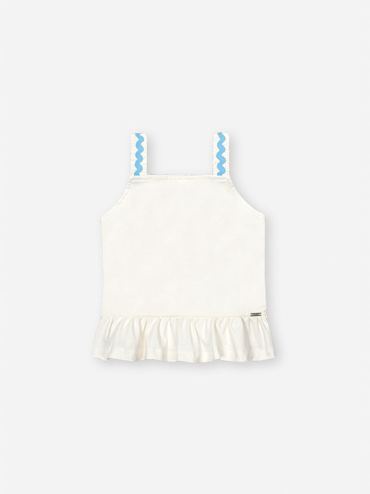 Conjunto Infantil com Regata Boxy em Cotton e Shorts em Moletinho – Look Menina Verão com Algodão NATURAL/AZ PORCELANA