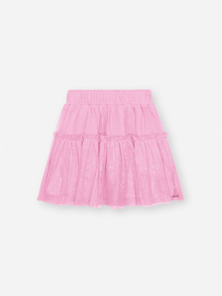 Saia-Shorts Infantil em Tule Glitter ROSA IOGURTE