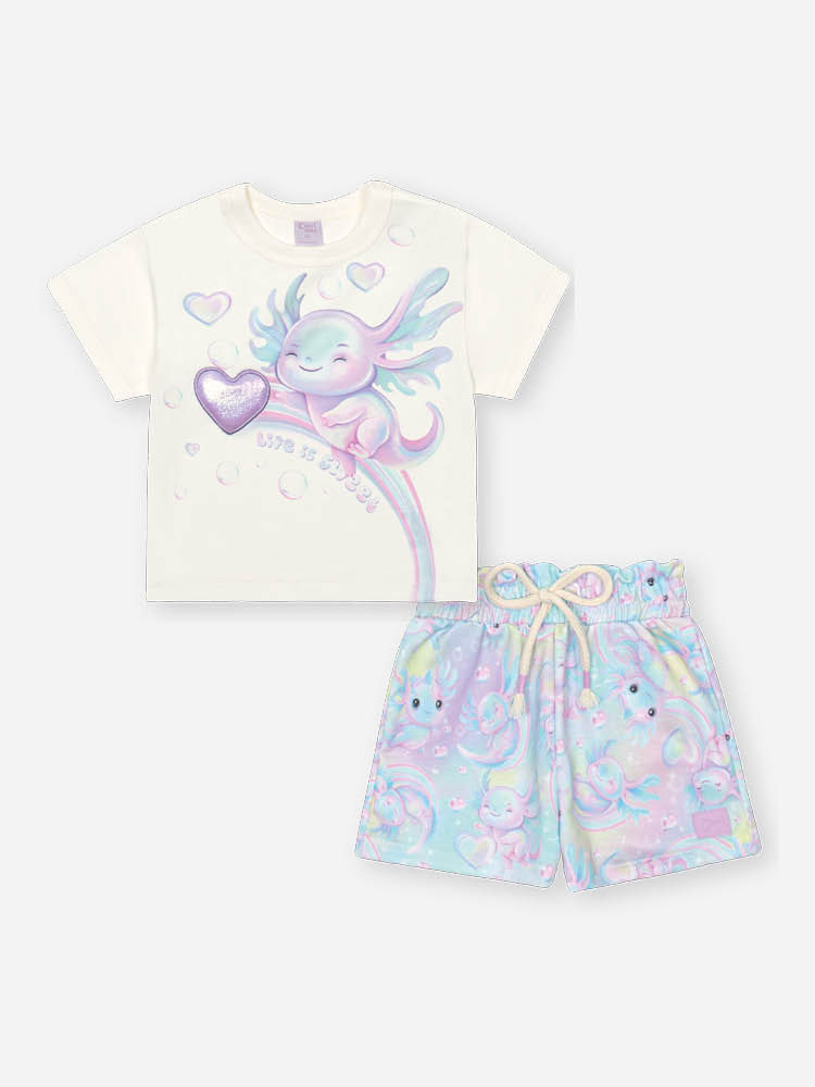 Conjunto Bebê Menina Sara Salamandra com Shorts – Look Delicado Cinti Baby NATURAL/LL BRUMA