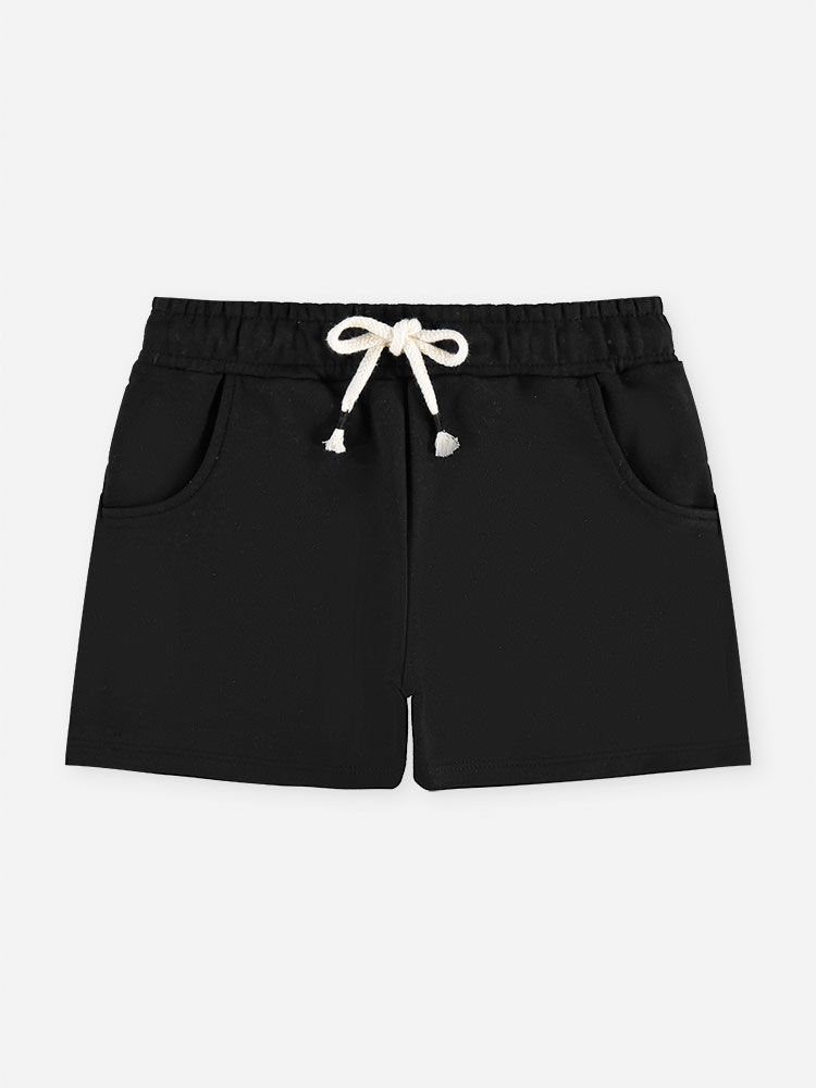 Short Infantil Menina em Moletom com Bolsos e Cordão Preto