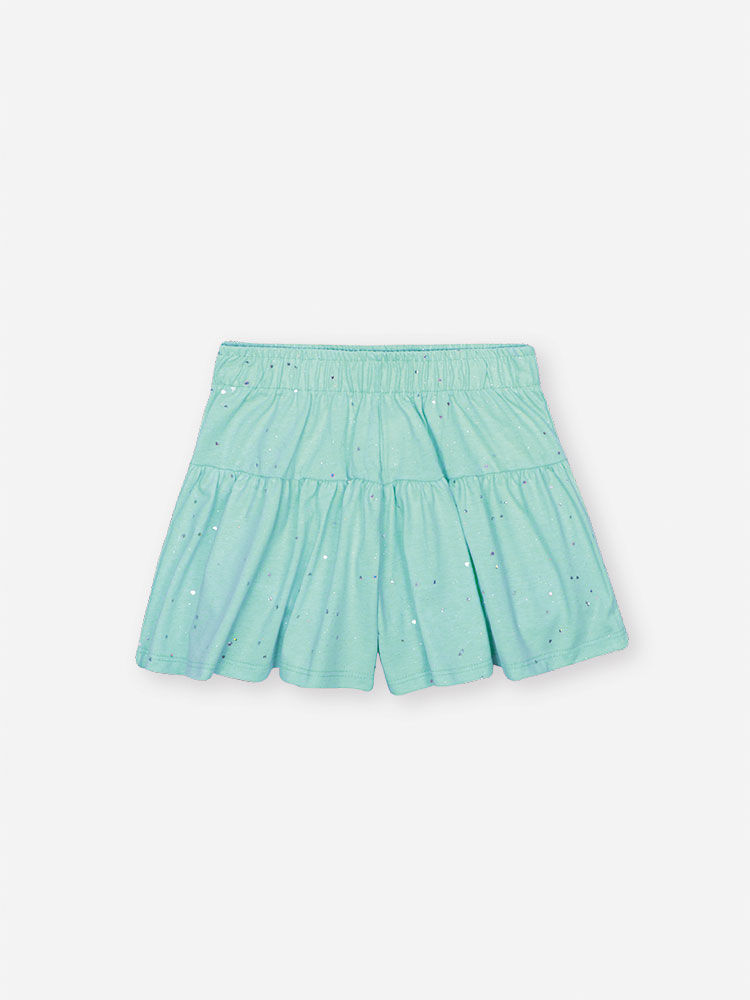 Conjunto Infantil Neon Love com Blusa e Shorts em Meia Malha P.A com Glitter – Look Menina Verão VERDE BRISA