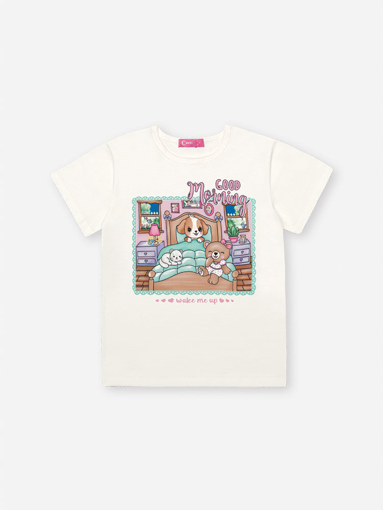 Pijama Infantil com Blusa e Shorts em Malha Botonê – Pijama Menina Verão de Bobbies Goods NATURAL/VD BRISA