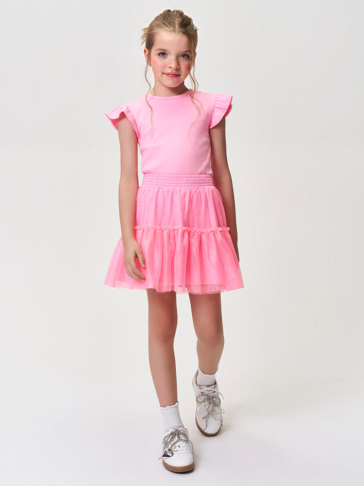 Conjunto Infantil Menina Regata com Strass e Saia-Short Barbie