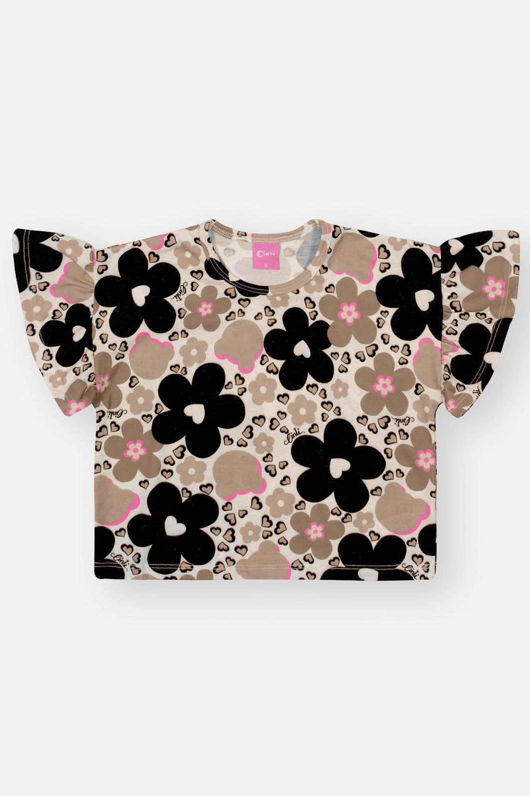 Conjunto Infantil Menina Blusa E Short Flores Off White Mundo Cinti