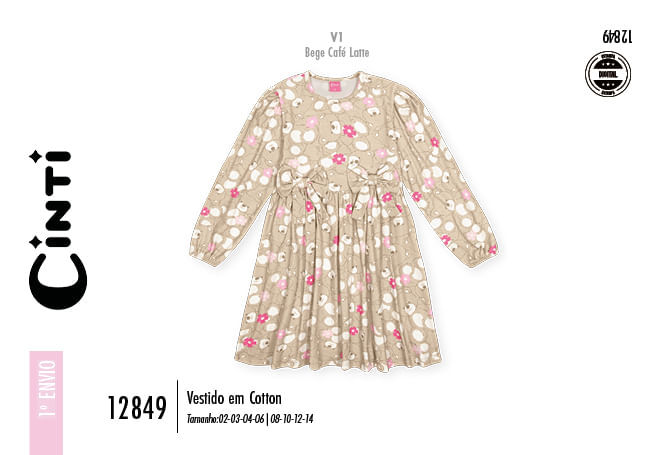Vestido Infantil Menina com Estampa de Ursinha e Flores – Vestido Fofo Mundo Cinti