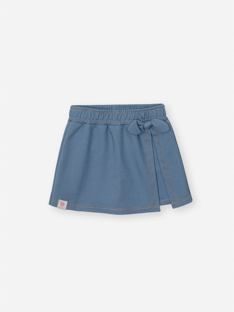 Shorts-Saia Bebê Menina Laço em Molecotton Jeans Médio