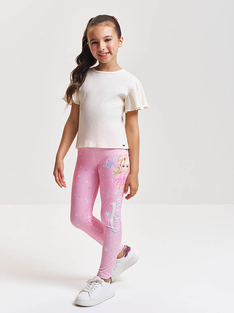 Legging Infantil em Suplex com de Princesa Cinti e Unicórnio Brilhinho – Calça Menina Verão Rosa ROSA CONFETE