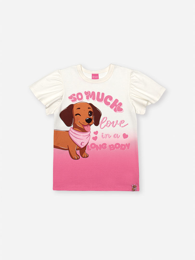 Conjunto Infantil com Blusa Degradê e Legging em Suplex – Look Menina Verão com Cachorrinho e Strass NATURAL/RS CONFETE