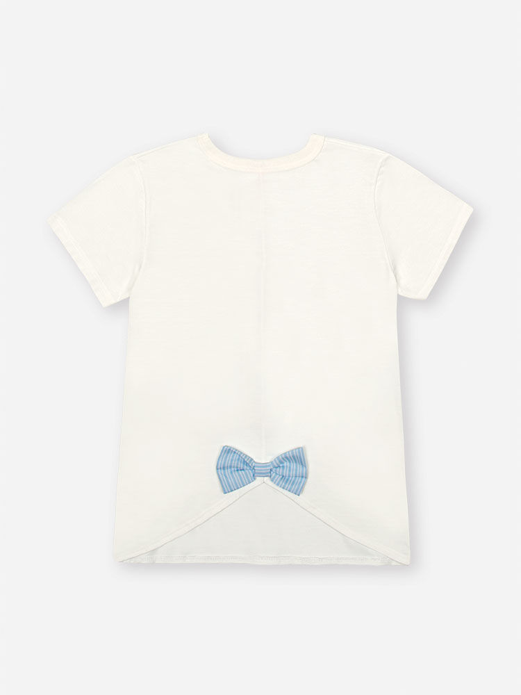 Conjunto Infantil com Blusa 100% Algodão e Legging em Suplex – Look Menina Verão com Ursinha e Stras NATURAL/AZ PORCELANA