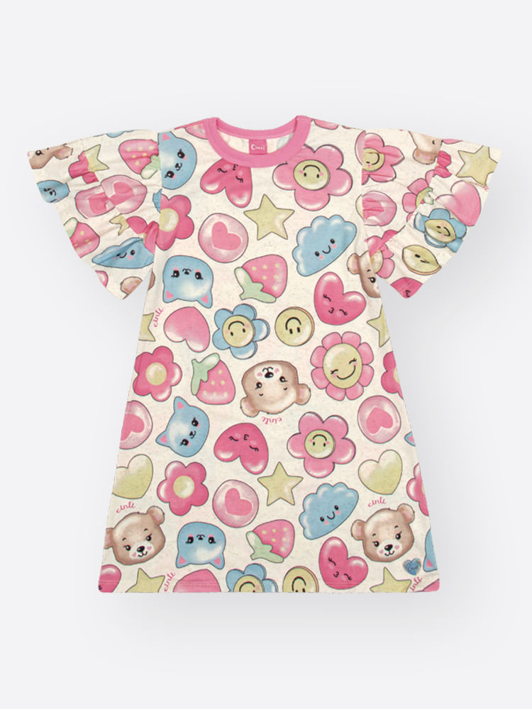 Vestido Infantil Estampa Flores; Estrelas e Ursinhos – Vestido Menina Mundo Cinti