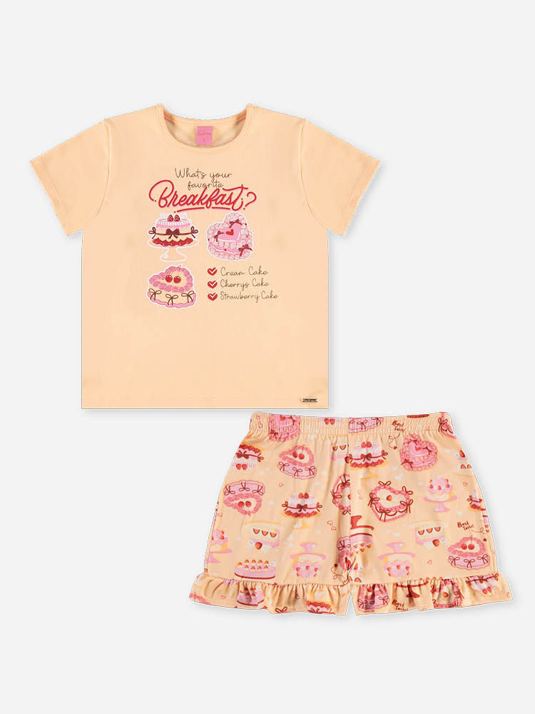 Conjunto Infantil Menina Pijama Breakfast em Suedine e Suede
