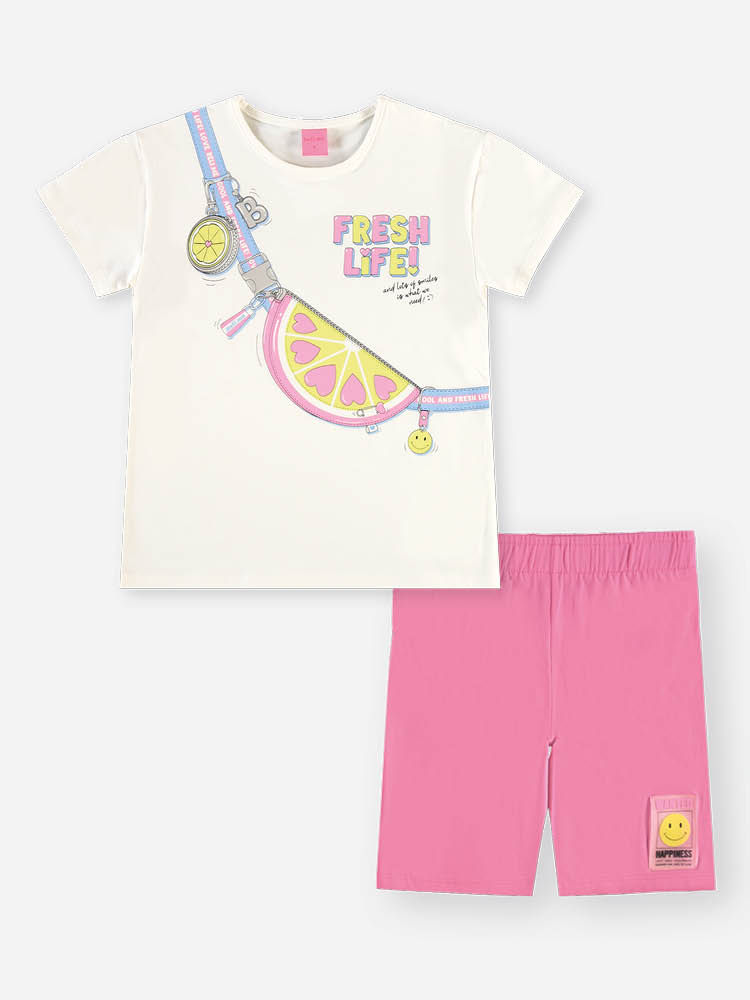 Conjunto Infantil Menina Blusa Fresh Life e Ciclista Rosa