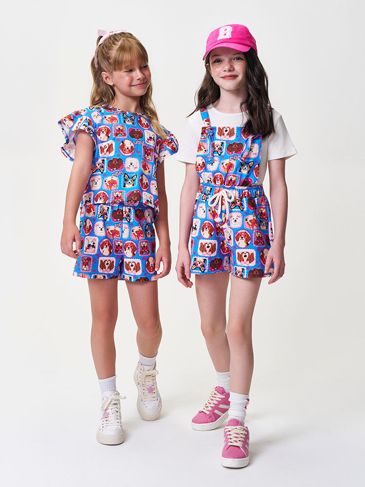 Conjunto Infantil Menina Boxy e Short de Cachorrinhos